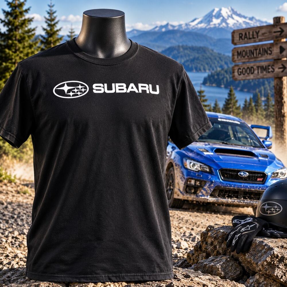 Subaru Logo T Shirt Mens Large Black Gildan Softstyle WRX STIJDM Car...